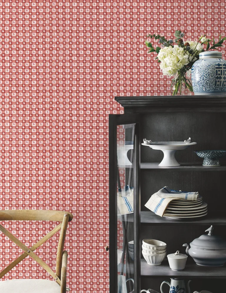 Rifle Paper Co. Daisy Gingham Floral Check Peel and Stick Wallpaper - Red — Ảnh 6