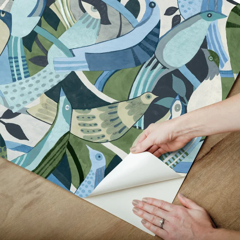 Fauvust Flock Abstract Peel and Stick Wallpaper - Green — Ảnh 2