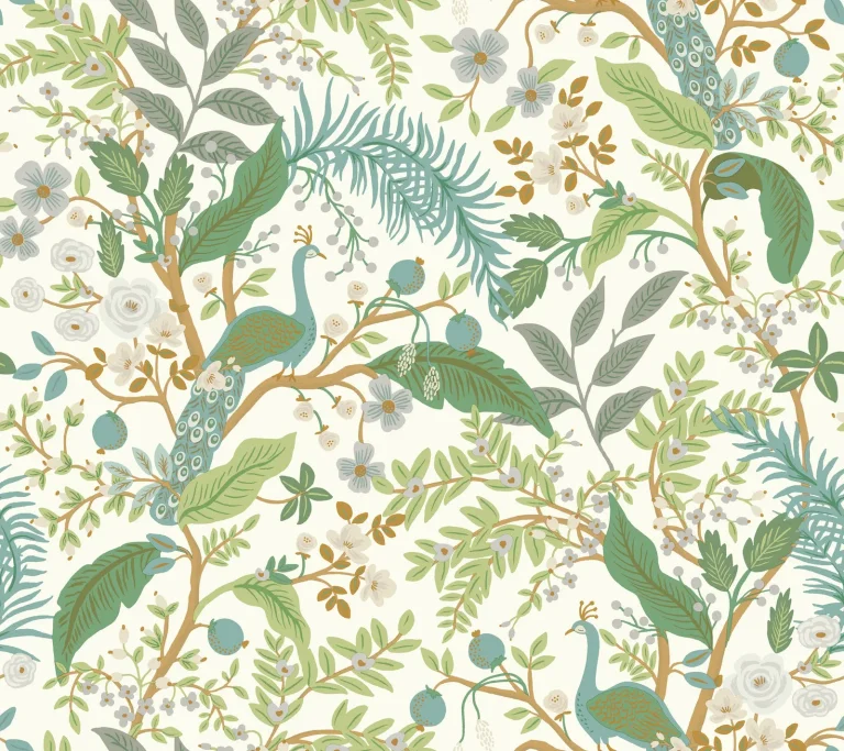 Rifle Paper Co. Peacock Garden Peel and Stick Wallpaper - White — Ảnh 2