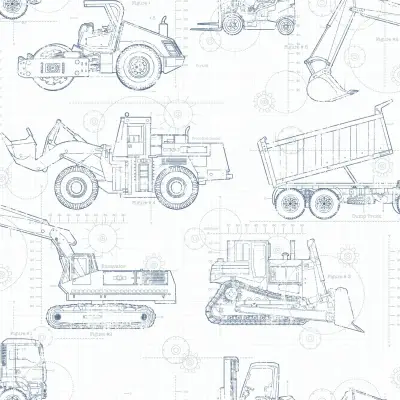 Construction Blueprint Wallpaper - Navy On White