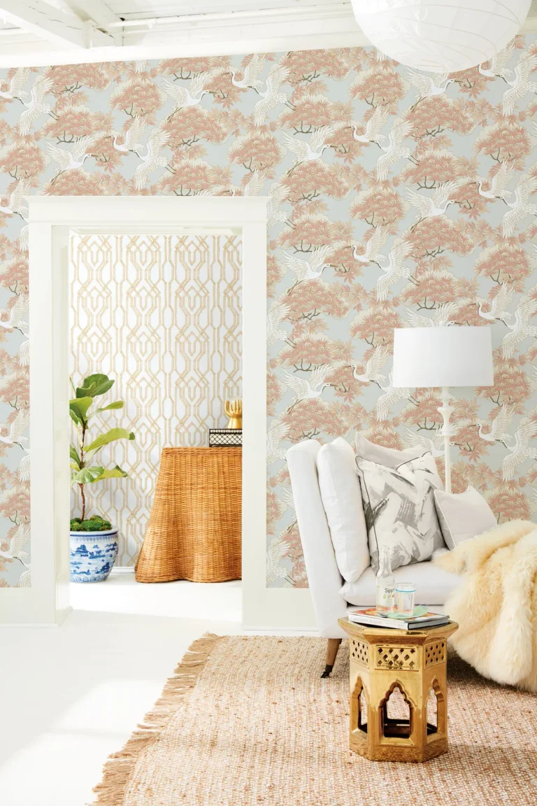 Ronald Redding Sprig & Heron Wallpaper - Coral — Ảnh 5