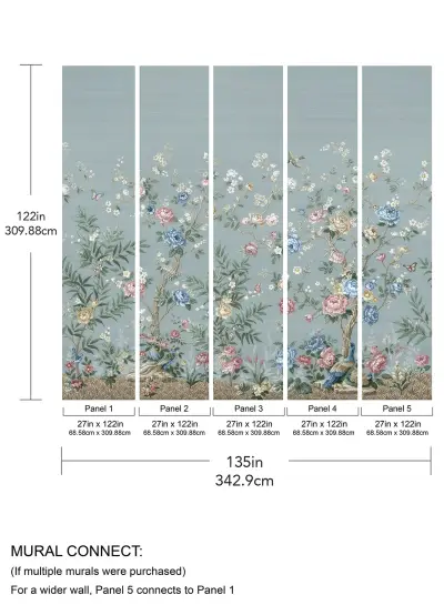 Winter Chinoiserie Wall Mural - Blue