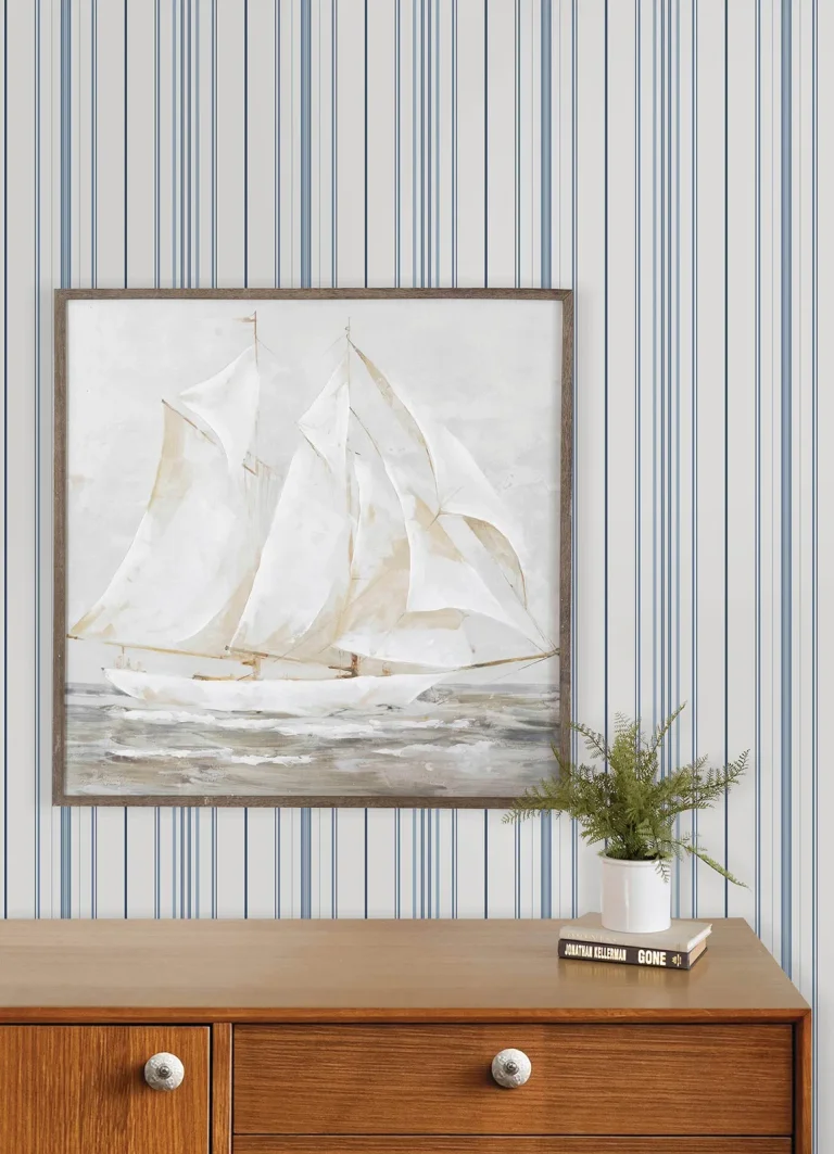 Chesapeake Lascelle Modern Pinstripe Wallpaper - Blue — Image 3