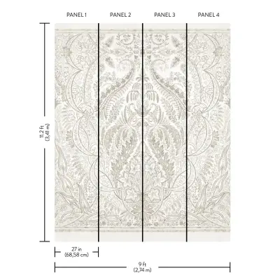 Jaipur Paisley Damask Wall Mural - Beige/White