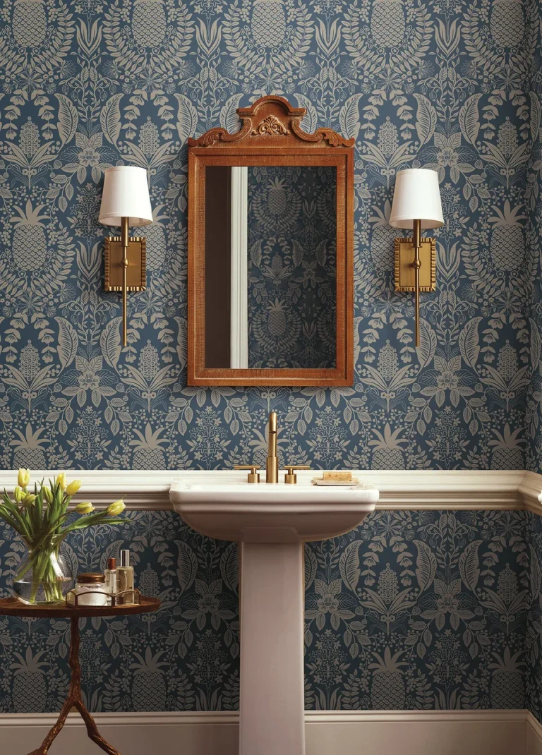 Rifle Paper Co. Pineapple Damask Wallpaper - Navy — Ảnh 5