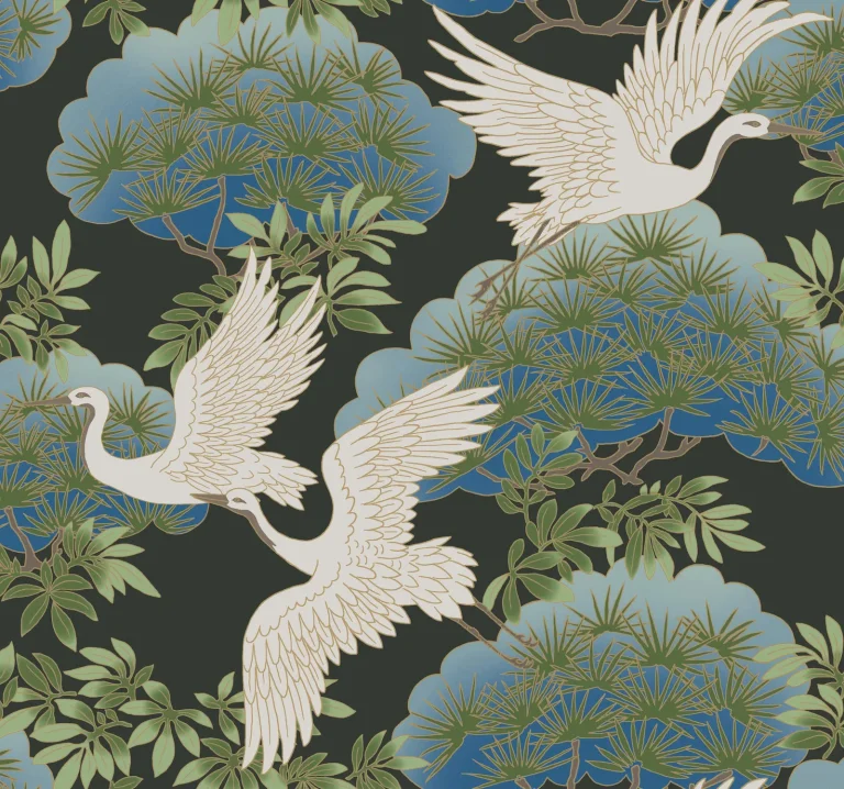Ronald Redding Sprig & Heron Wallpaper - Black — Ảnh 5