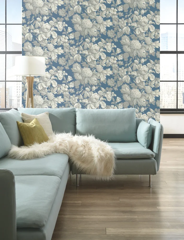 Antique Floral in Wedgewood Wallpaper - Blue — Ảnh 3