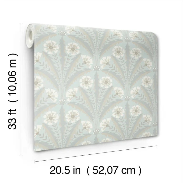 Chesapeake Tap Root Floral Damask Wallpaper - Light Blue — Image 3