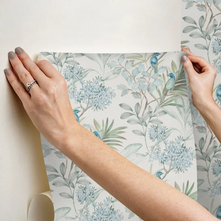 Handpainted Songbird Peel and Stick Wallpaper - Turquiose — Image 8