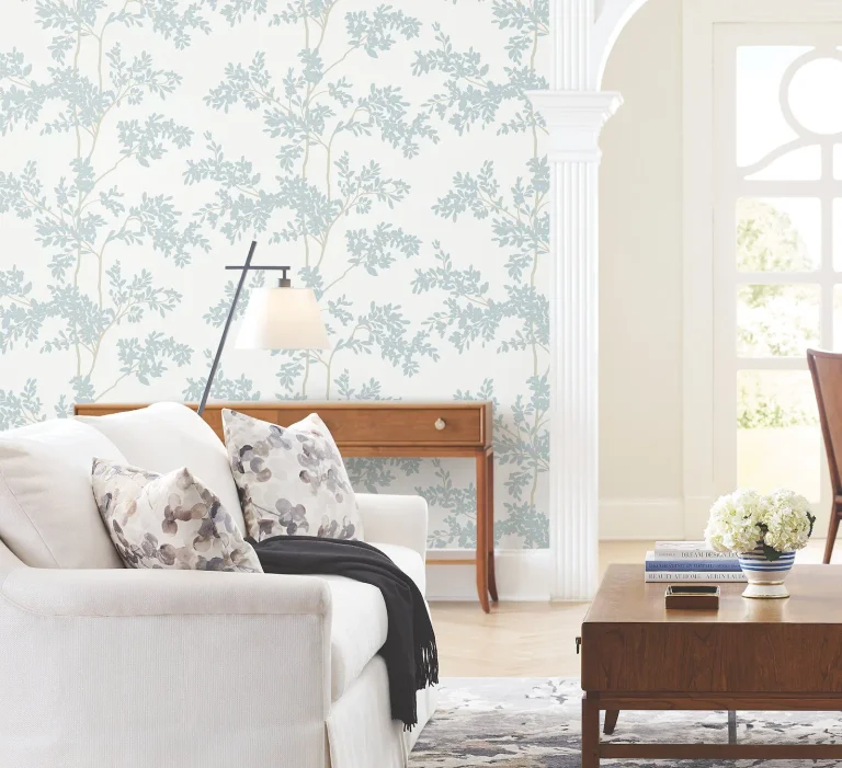 Lunaria Silhouette Wallpaper - White/Cloud Blue