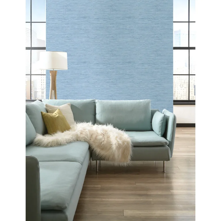 Horizontal Grasscloth Wallpaper - Water Blue — Ảnh 6