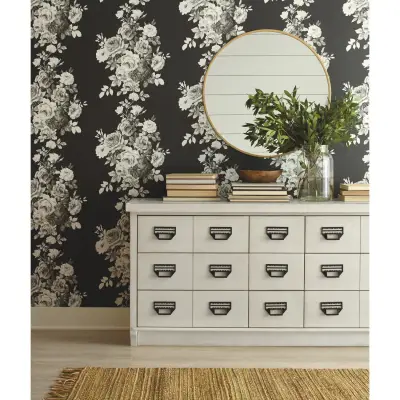 Magnolia Home Tea Rose Wallpaper - Black/White On Black