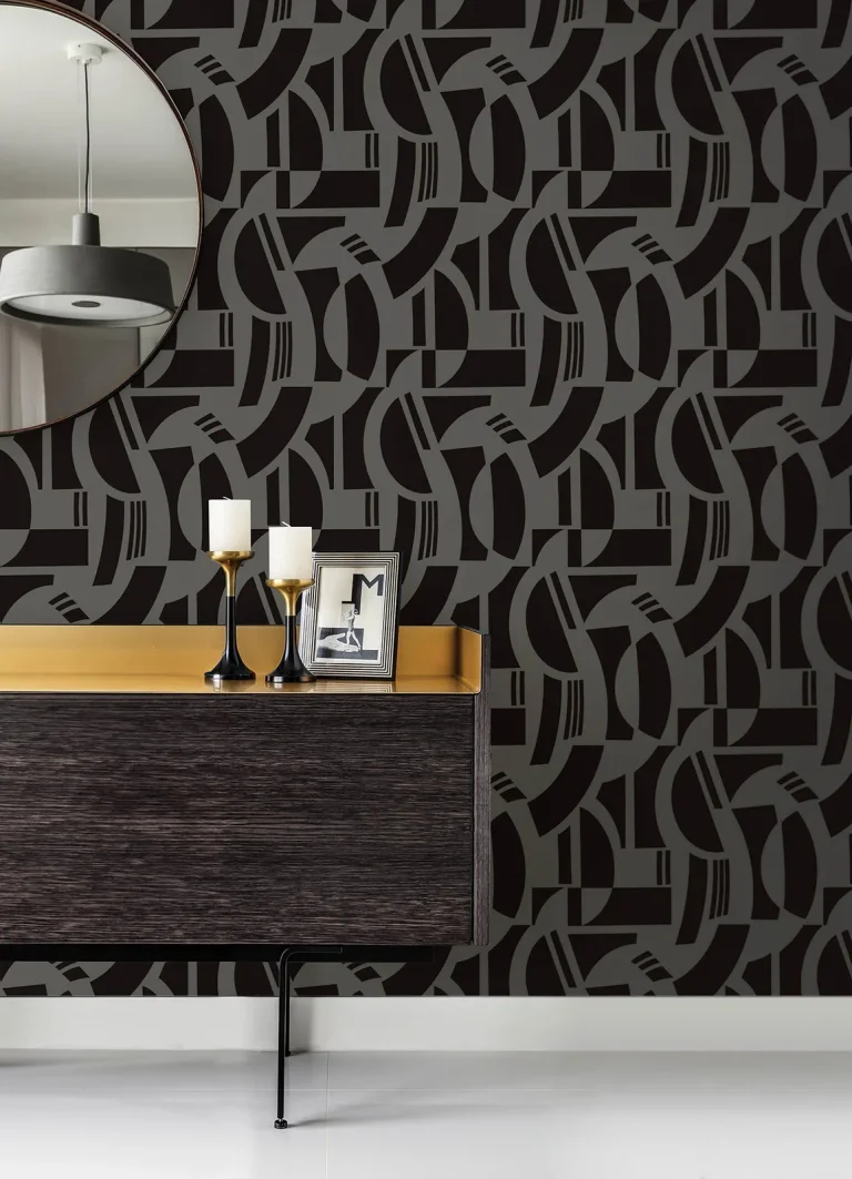 Carter Geometric Flock Wallpaper - Black — Image 3