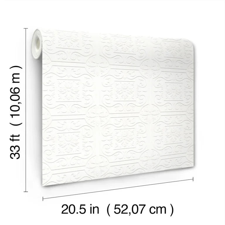 Chesapeake Ibold Tin Ceiling Scroll Paintable Wallpaper - White — Ảnh 7