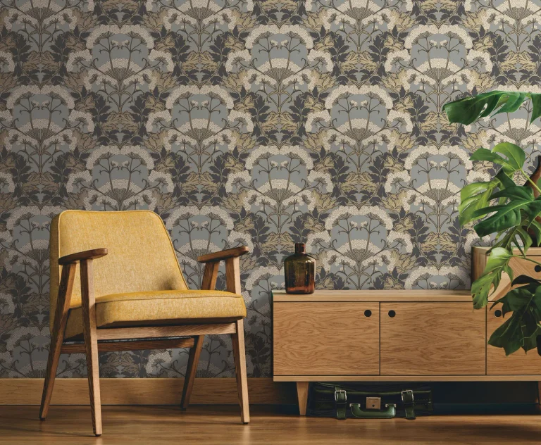 Yarrow Nouveau Wallpaper - Charcoal/Gold — Ảnh 5