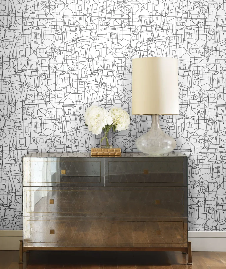 Cubist Cityscape Peel and Stick Wallpaper - Black — Ảnh 3