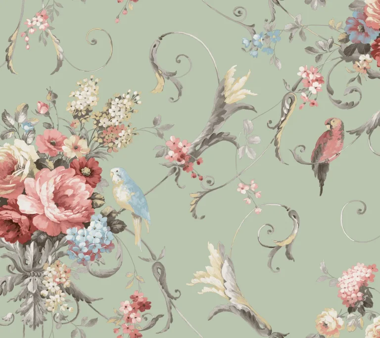 Parrots with Floral Bouquets Peel and Stick Wallpaper - Green — Ảnh 3