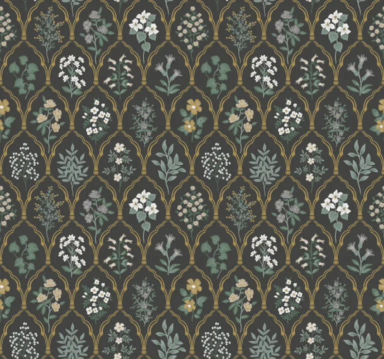 Rifle Paper Co. Hawthorne Wallpaper - Black Linen — Ảnh 2
