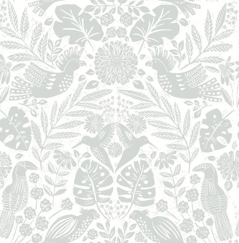 Nestle Bird Block Print Wallpaper - Light Grey — Ảnh 3