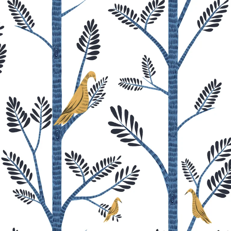 Aviary Branch Peel and Stick Wallpaper - Goldfinch/Cobalt — Image 6