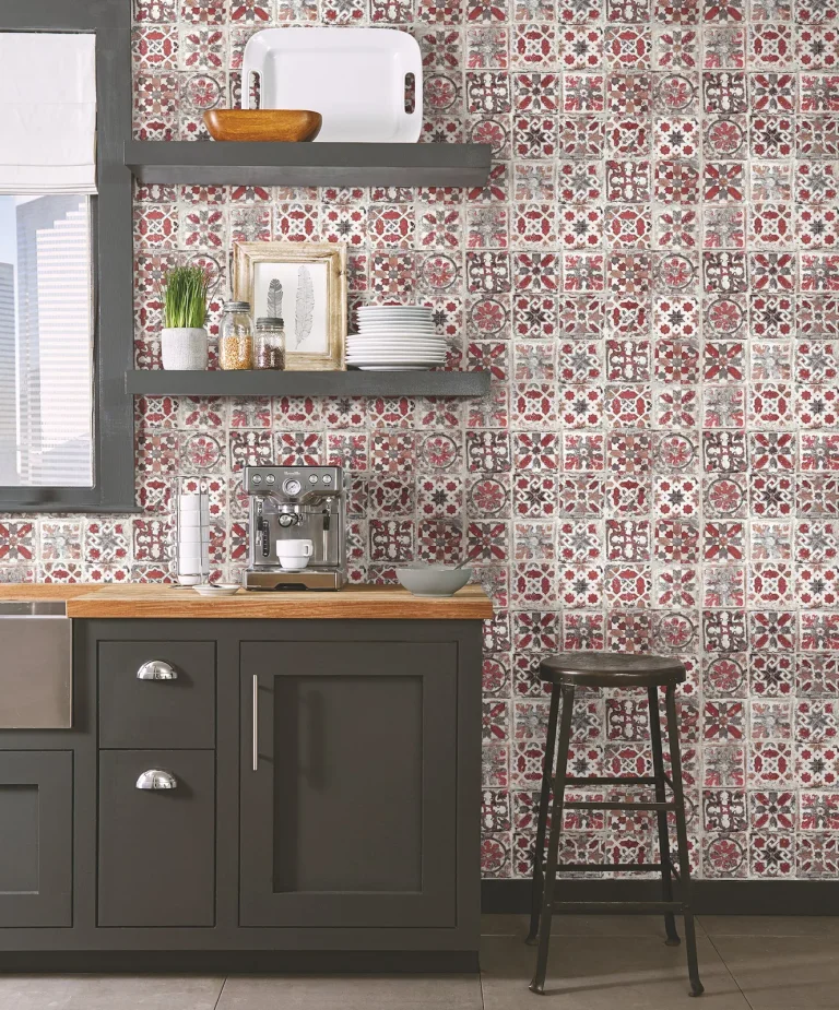 Encaustic Tile Peel and Stick Wallpaper - Red Jasper — Ảnh 5