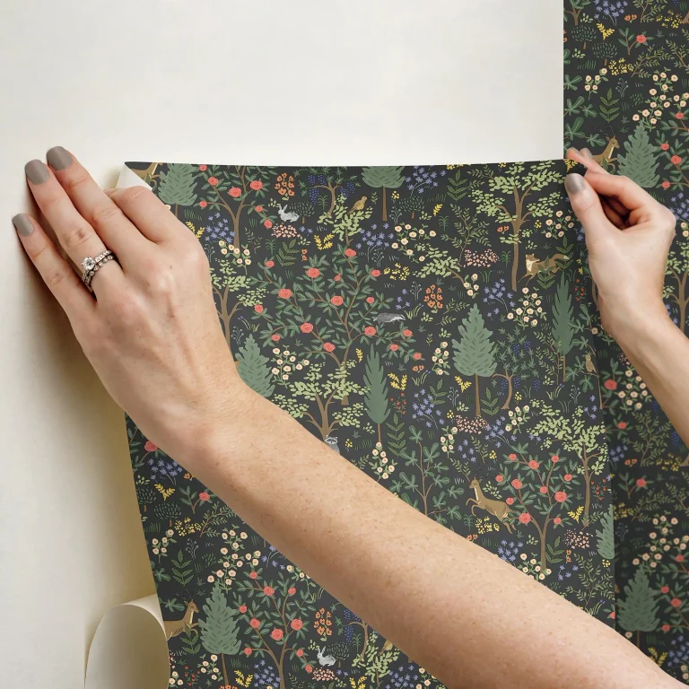 Rifle Paper Co. Woodland Peel and Stick Wallpaper - Black — Ảnh 7