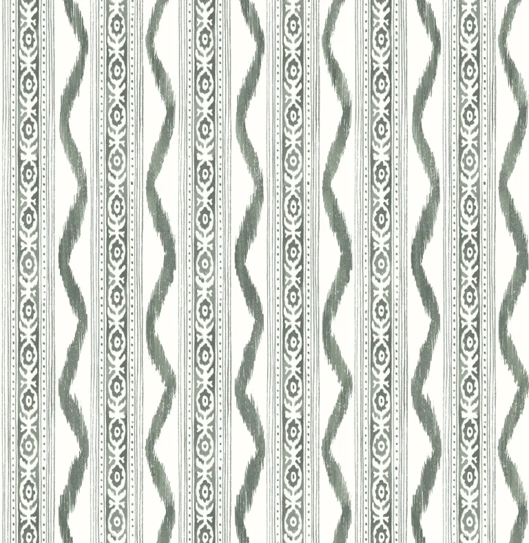 Rhys IKAT Stripe Wallpaper - Green — Ảnh 5