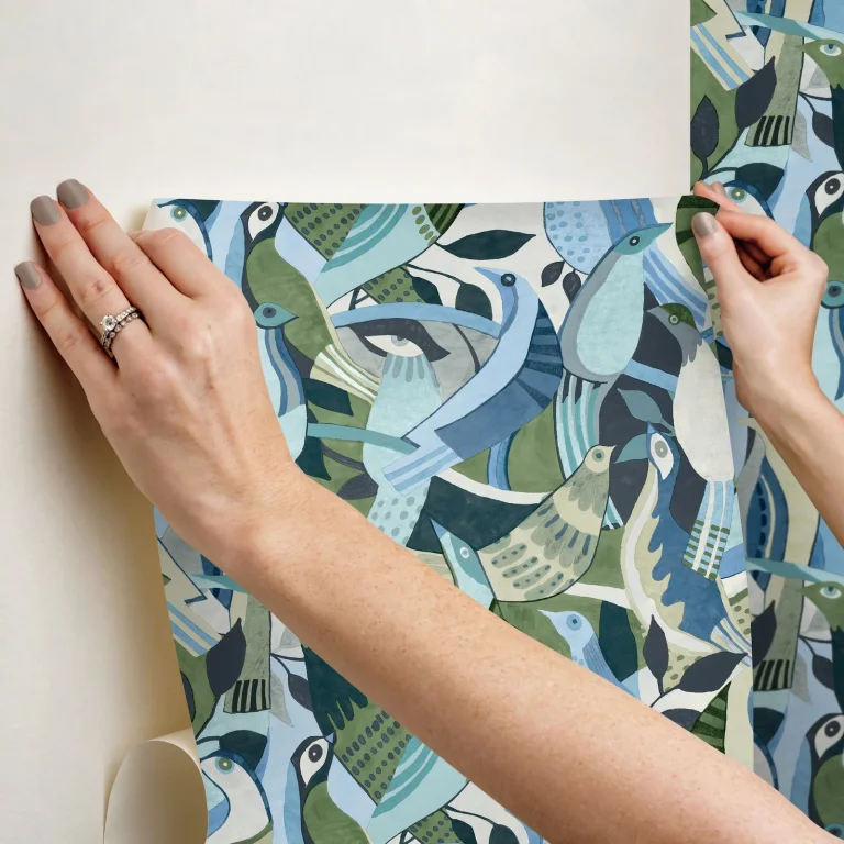 Fauvust Flock Abstract Peel and Stick Wallpaper - Green — Ảnh 6