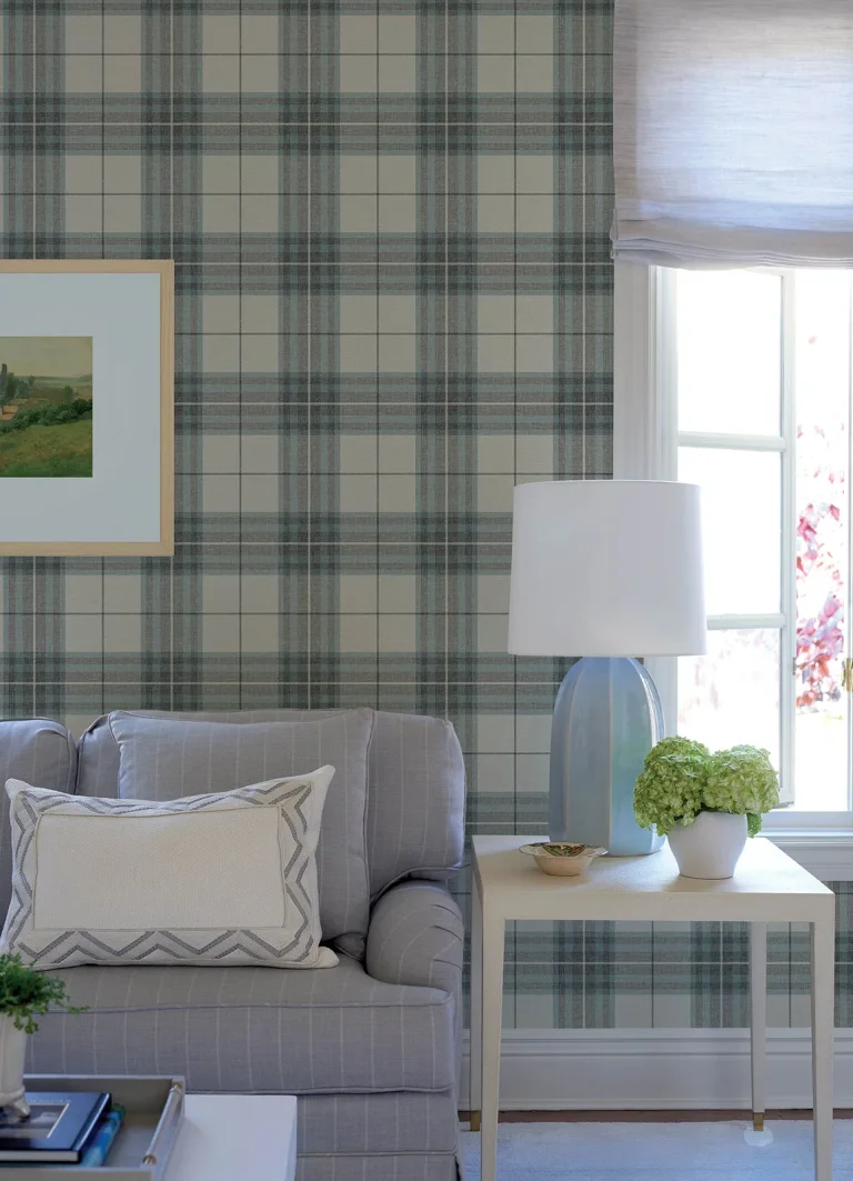 Chesapeake Cabin Check Plaid Wallpaper - Teal — Ảnh 5