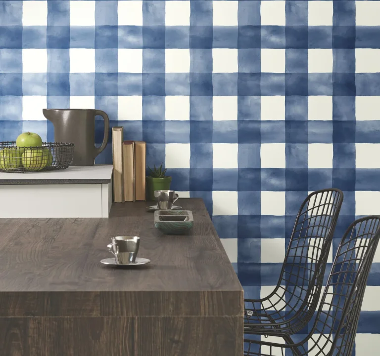 Checkmate Watercolor Plaid Peel and Stick Wallpaper - Blue — Ảnh 4