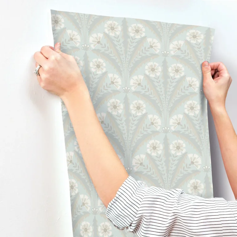 Chesapeake Tap Root Floral Damask Wallpaper - Light Blue — Image 2