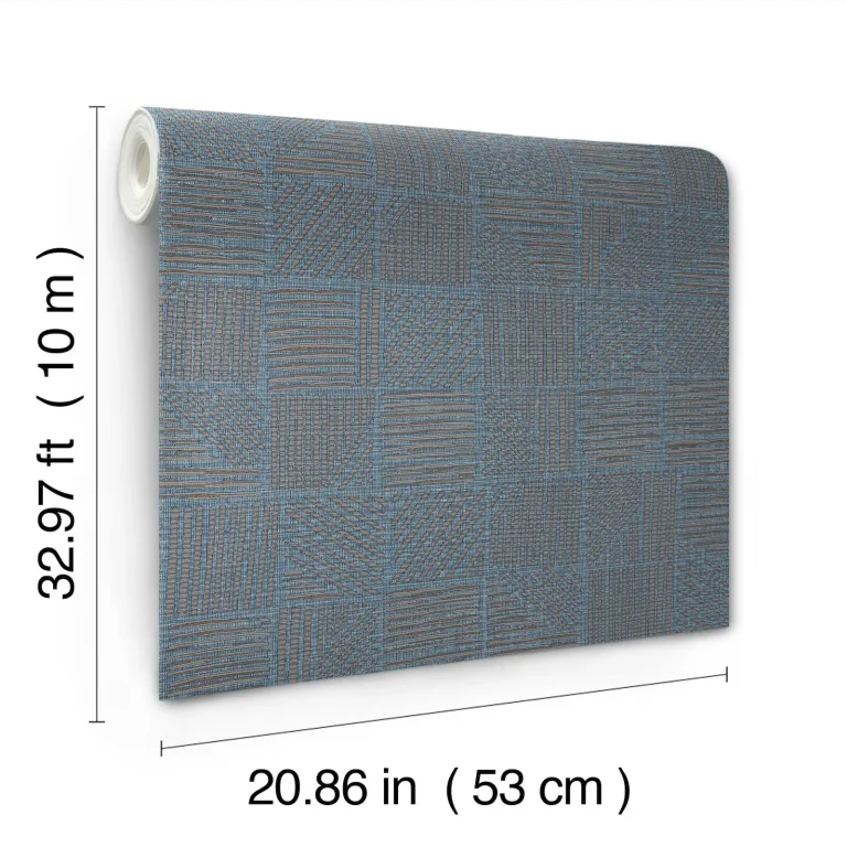 Chiseled Patchwork Faux Fabric Wallpaper - Sapphire — Ảnh 5