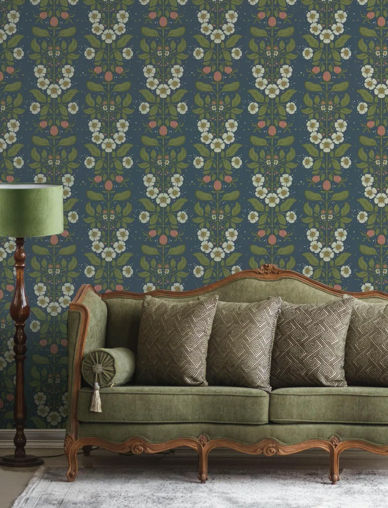 Rosa Floral Columns Wallpaper - Navy — Ảnh 3