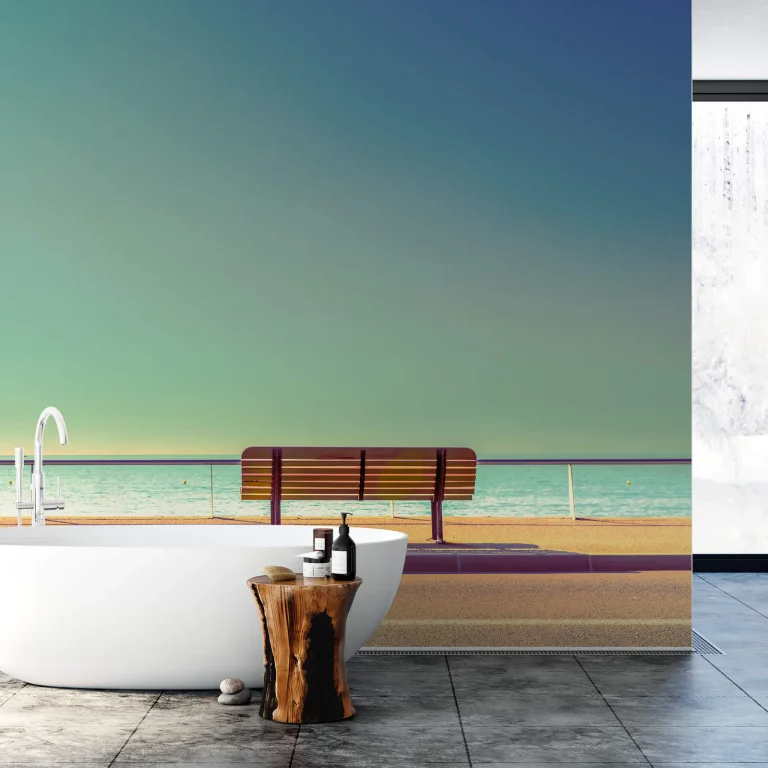 Bench And Sea - Wall Mural 5139 - 4 Panel - 192cm x 260cm — Ảnh 2