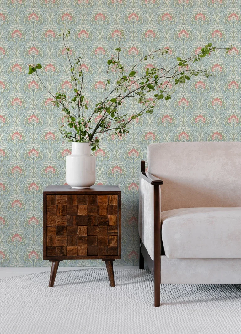 Mucha Botanical Ogee Wallpaper - Light Blue — Ảnh 5