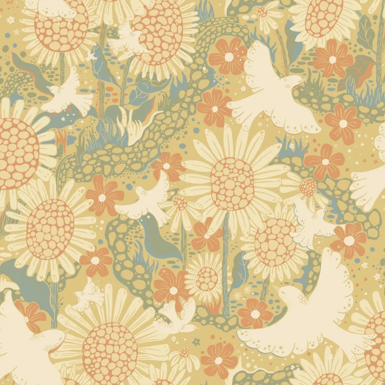Drömma Songbirds and Sunflowers Wallpaper - Coral — Ảnh 2