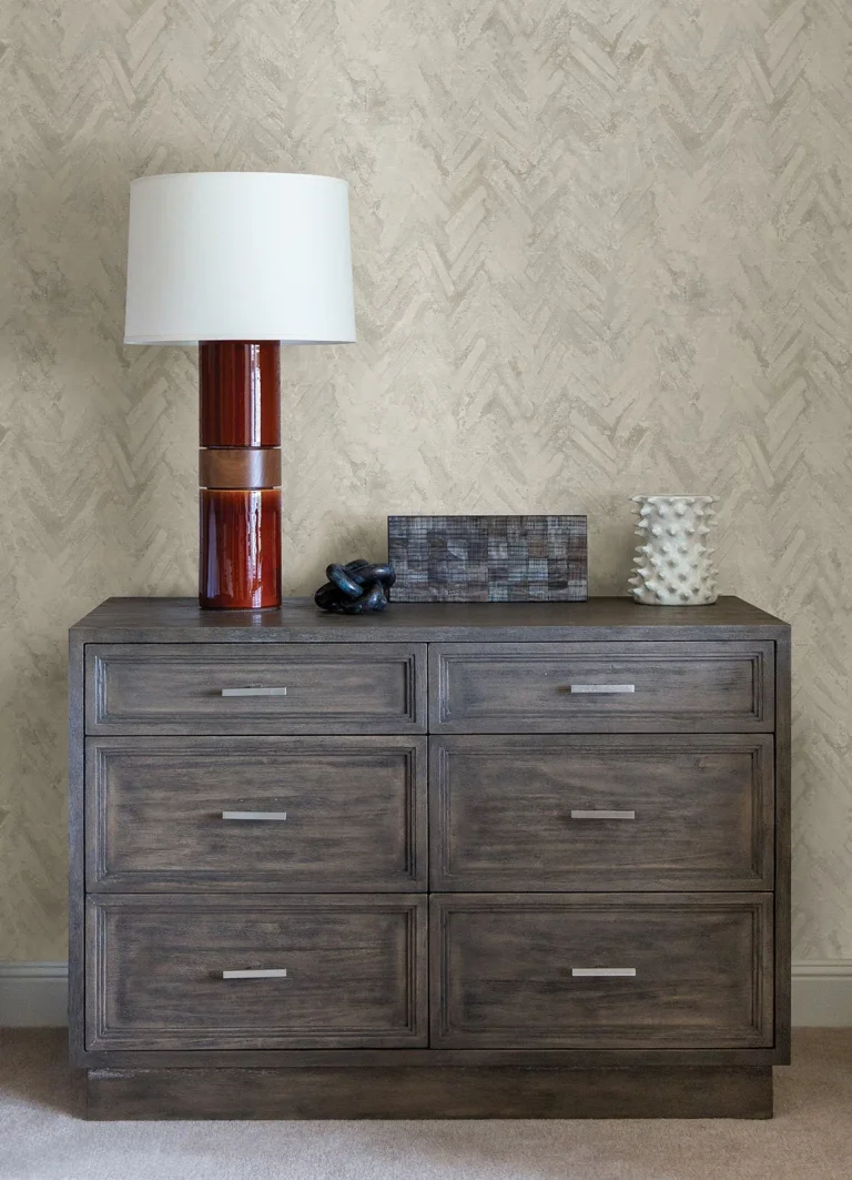 Amesemi Distressed Herringbone Wallpaper - Off-white — Image 2