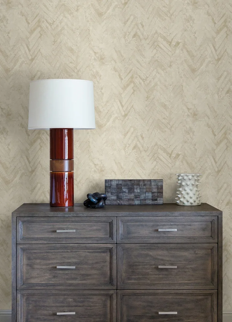 Amesemi Distressed Herringbone Wallpaper - Cream — Image 4
