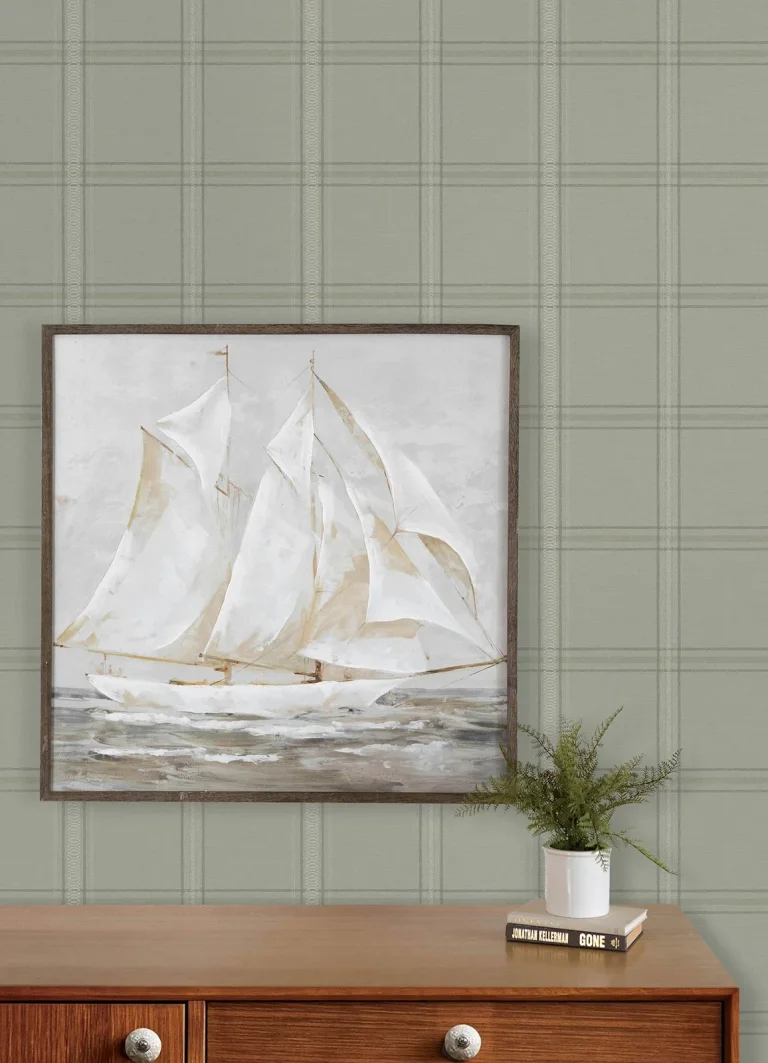 Chesapeake Auberge Plaid Wallpaper - Light Sage — Image 2