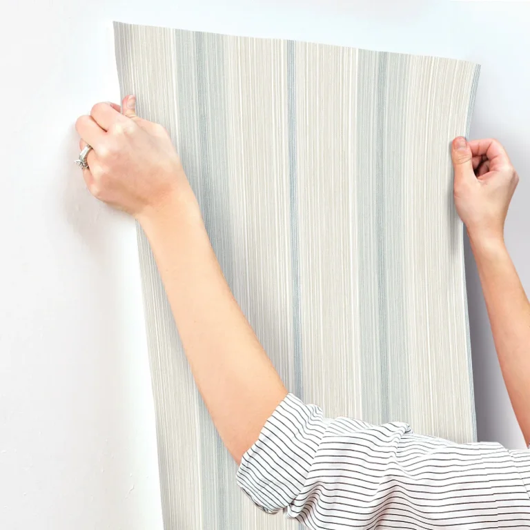 Chris Loves Julia Ames Linen Stripe Wallpaper - Light Blue — Ảnh 4