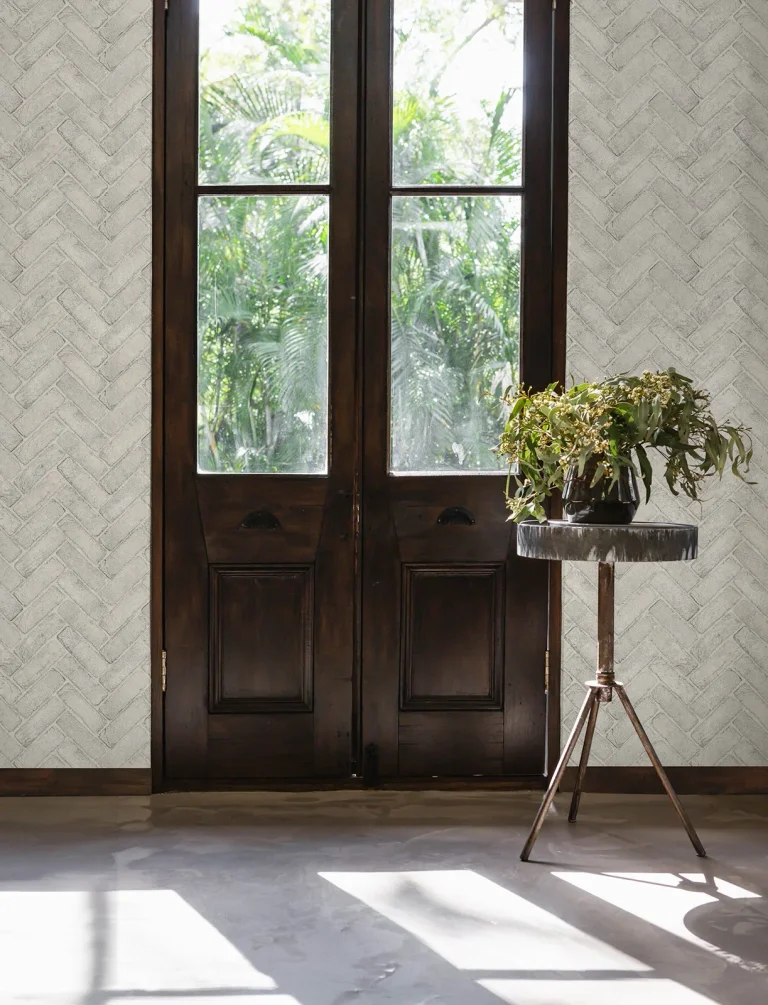 Chesapeake Canelle Brick Herringbone Wallpaper - White — Ảnh 3