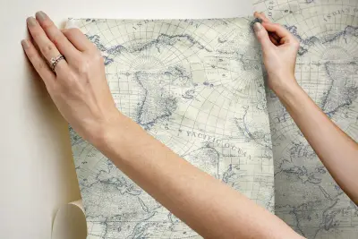 Coastal Map Peel and Stick Wallpaper - Sepia/Navy