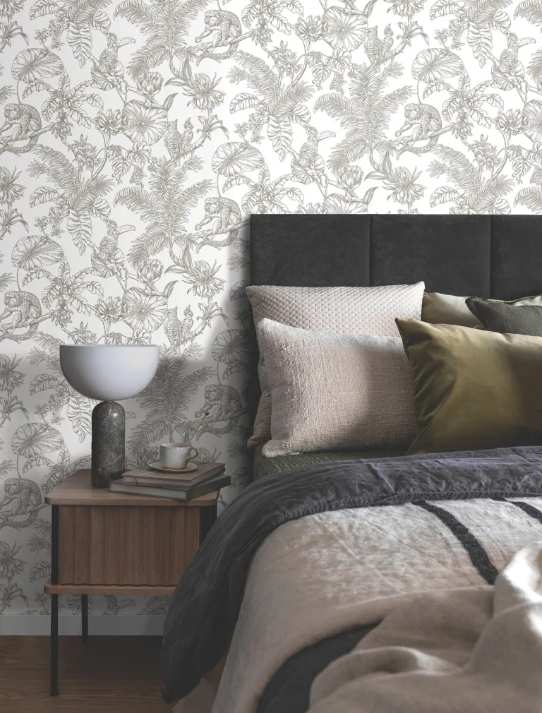 Tropical Sketch Toile Wallpaper - Brown