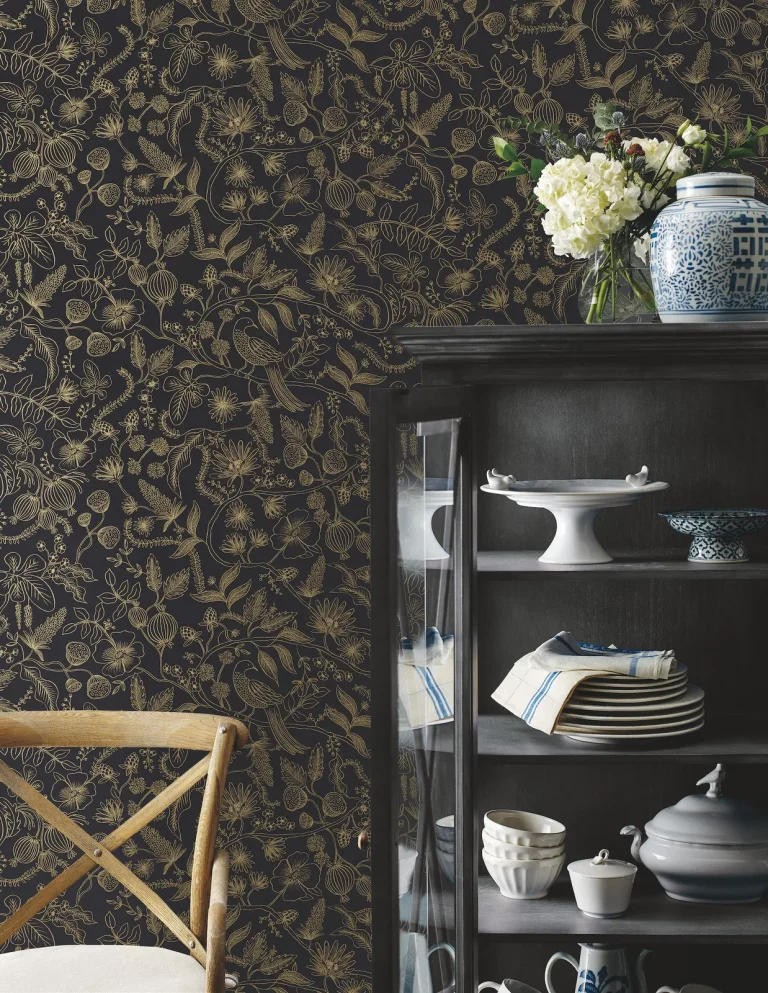 Rifle Paper Co. Aviary Peel and Stick Wallpaper - Metallic Gold and Black — Ảnh 3
