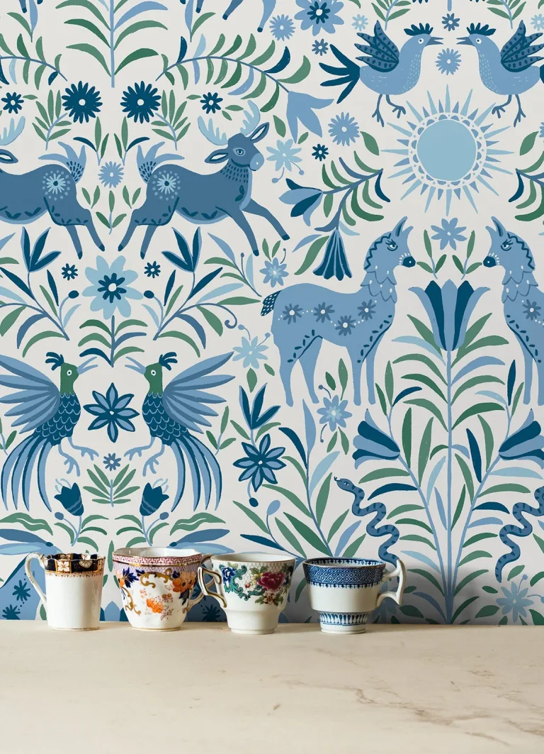 Whimsical Creatures Peel and Stick Wallpaper - Blue — Image 5
