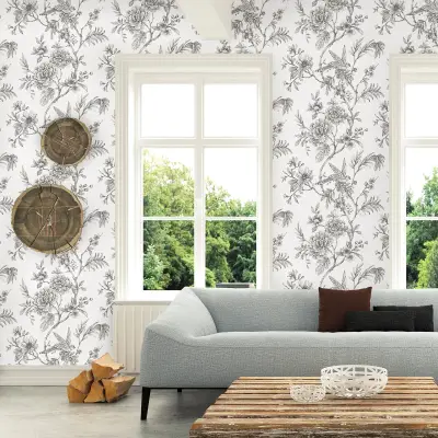 Jessamine Floral Trail Wallpaper - Grey