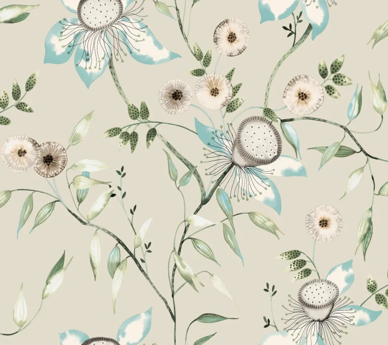 Dream Blossom Wallpaper - Taupe/Aqua — Image 5