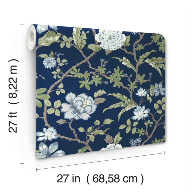 Ronald Redding Courtyard Botanical Wallpaper - Navy