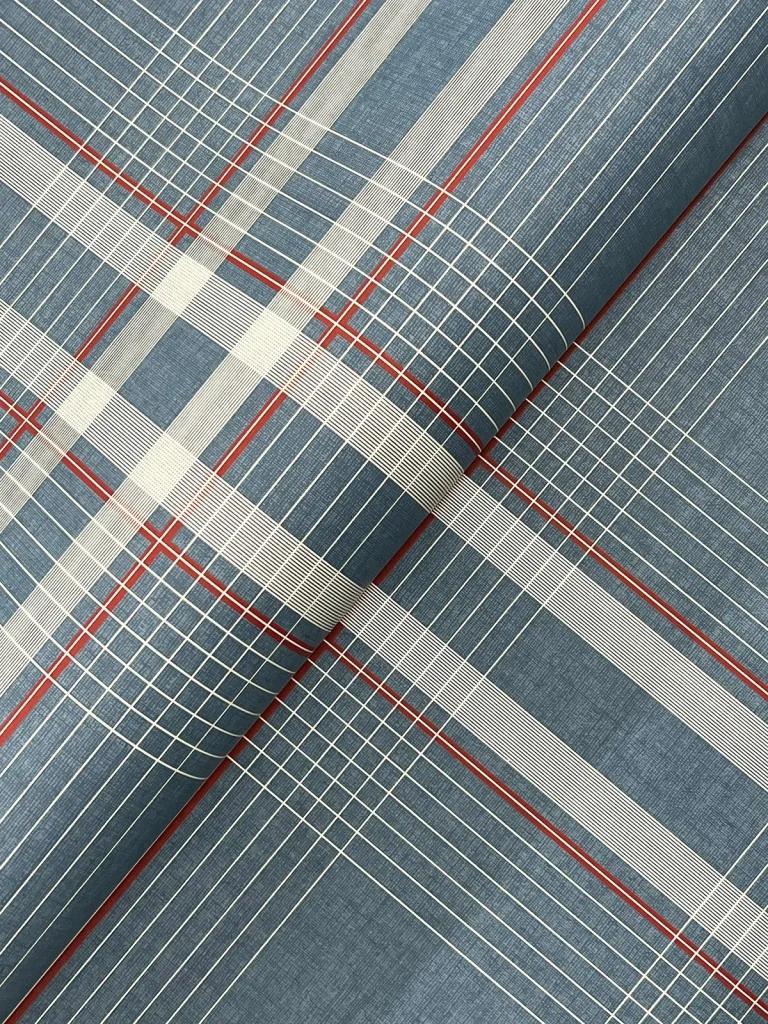 Ronald Redding Country Club Plaid Faux Linen Wallpaper - Denim — Ảnh 5