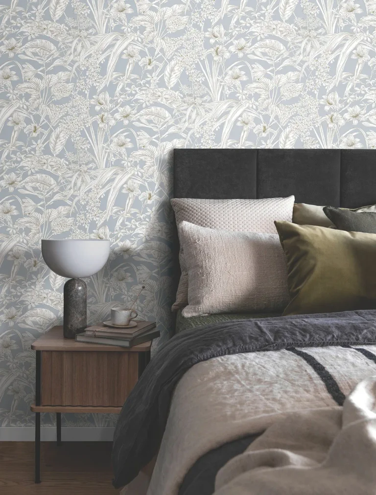 Orchid Conservatory Toile Wallpaper - Blue/Taupe — Ảnh 6
